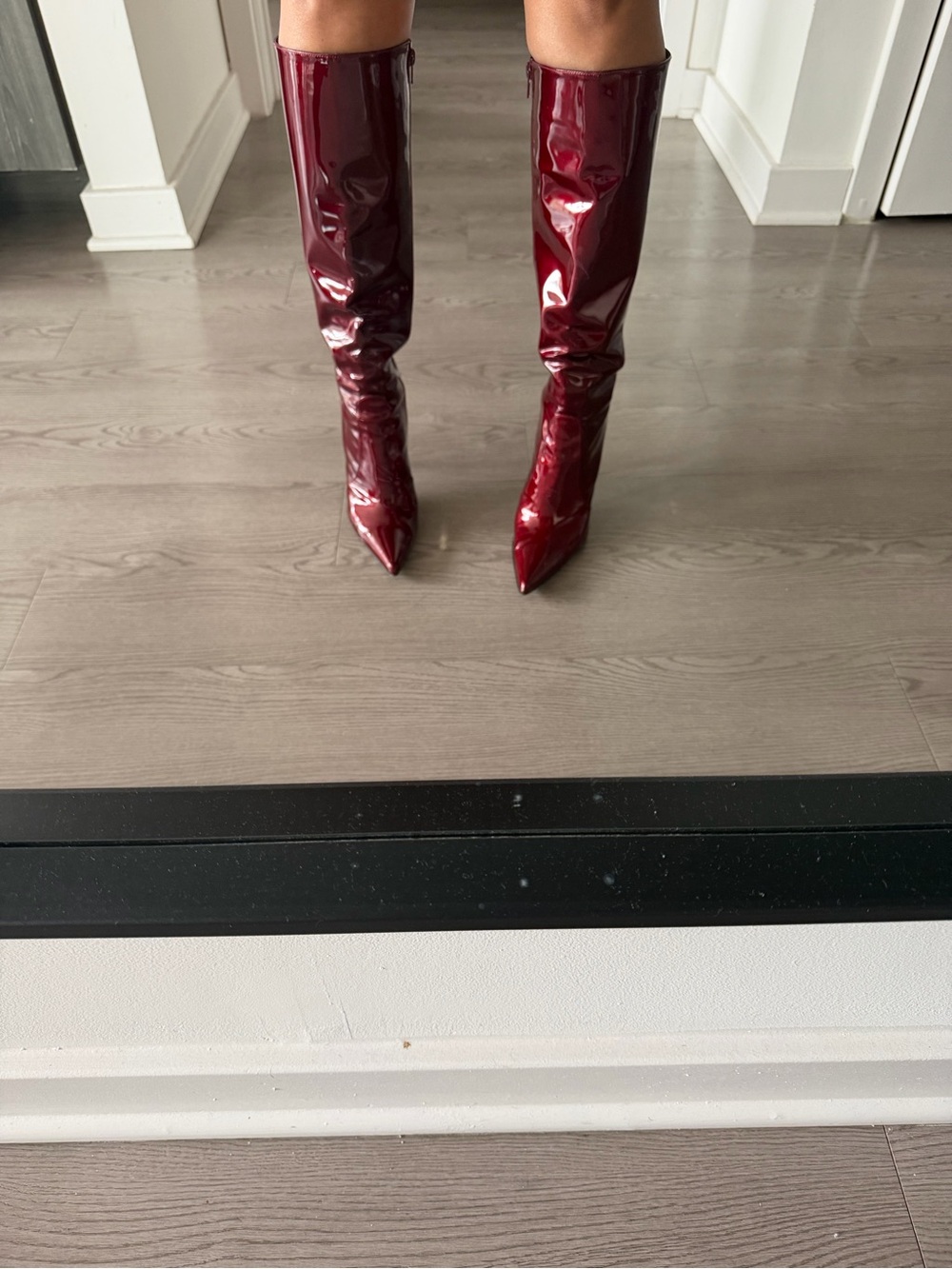 Stuart Weitzman Burgundy Patent Over-the-Knee Pointed Boots